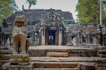 The front gate to the main worship hall of Buddhist statue at Banteay Kdei in Siem Reap, Cambodia