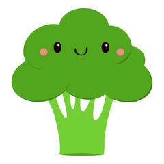 Broccoli icon. Green color. Cute cartoon kawaii character. Vegetable collection. Fresh farm healthy food. Smiling face. Education card for kids. Flat design. White background. Isolated. Vector