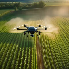 An autonomous drone spraying crops in a large agricultural field3
