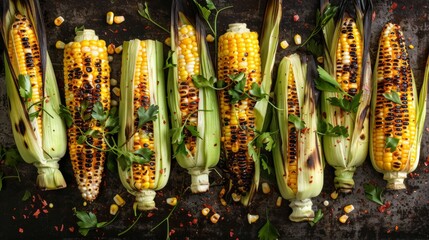 Fototapeta premium Grilled corn cobs, delicious healthy meal