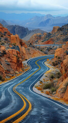A Desert Highway Stretching Intensely, road adventure, path to discovery, holliday trip, Aerial view