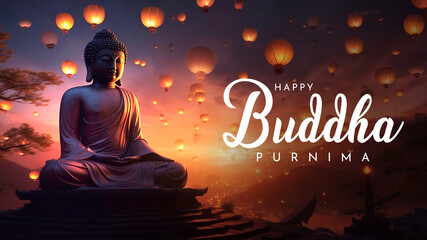 Happy Vesak Day Poster Design with Buddha Purnima Statue Vesak Day is a holy day for Buddhists
