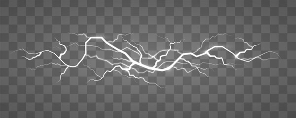 Effects of electric lighting. Lightning and thunder, glow and sparkle. Symbol of natural power or magic. Light and shine, abstraction, electricity and explosion.