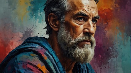aeschylus abstract portrait oil pallet knife paint painting on canvas large brush strokes art watercolor illustration colorful background from Generative AI