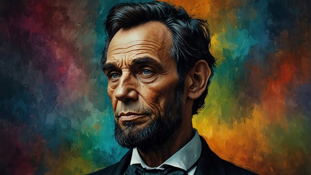 abraham lincoln abstract portrait oil pallet knife paint painting on canvas large brush strokes art watercolor illustration colorful background from Generative AI