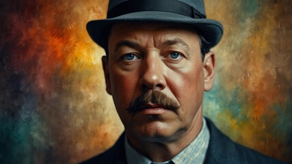 arthur conan doyle abstract portrait oil pallet knife paint painting on canvas large brush strokes art watercolor illustration colorful background from Generative AI