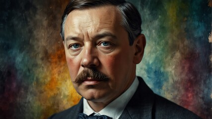 arthur conan doyle abstract portrait oil pallet knife paint painting on canvas large brush strokes art watercolor illustration colorful background from Generative AI - obrazy, fototapety, plakaty