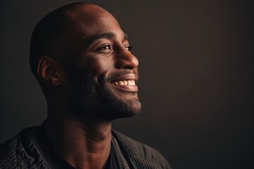 Portrait of a happy african american man on dark background