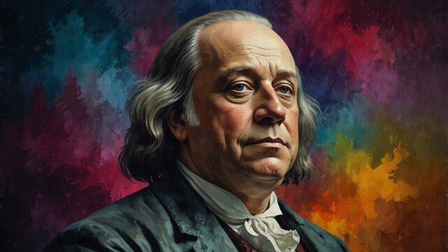 benjamin franklin abstract portrait oil pallet knife paint painting on canvas large brush strokes art watercolor illustration colorful background from Generative AI