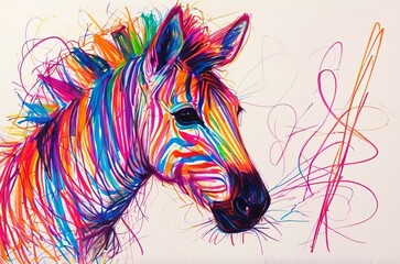 Zebra in chaotic crayon drawing style - obrazy, fototapety, plakaty