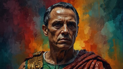julius caesar abstract portrait oil pallet knife paint painting on canvas large brush strokes art watercolor illustration colorful background from Generative AI - obrazy, fototapety, plakaty