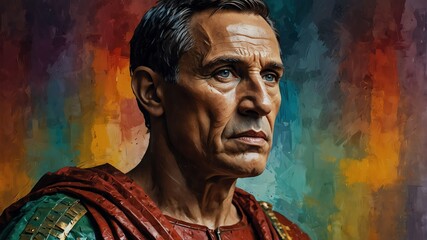 julius caesar abstract portrait oil pallet knife paint painting on canvas large brush strokes art watercolor illustration colorful background from Generative AI - obrazy, fototapety, plakaty