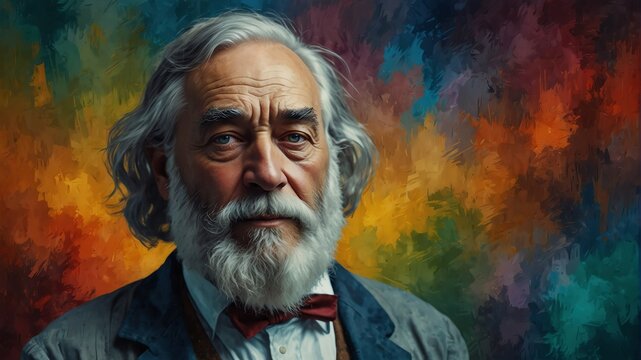 walt whitman abstract portrait oil pallet knife paint painting on canvas large brush strokes art watercolor illustration colorful background from Generative AI