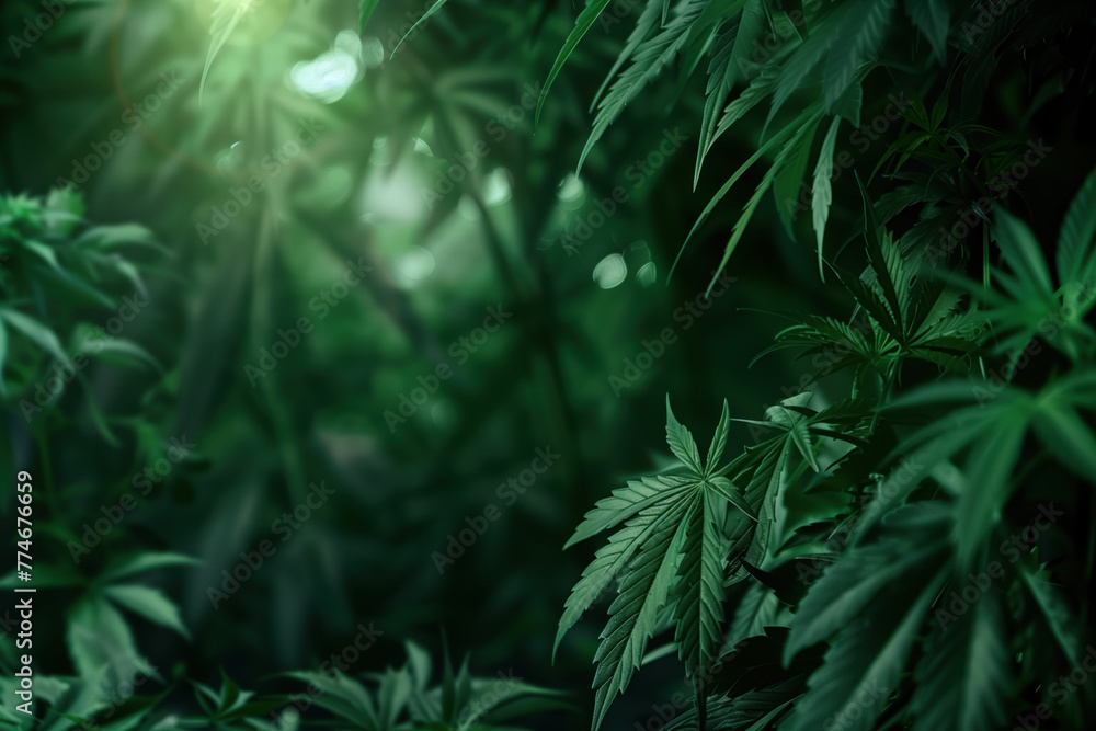 Poster cannabis leaf slide background. created with generative ai technology.