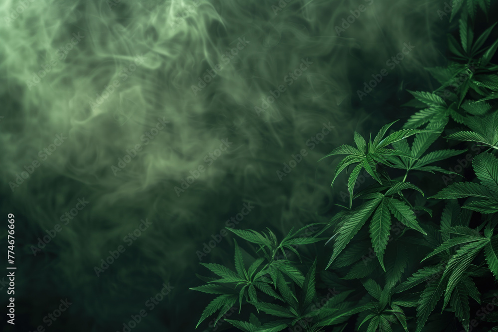 Poster cannabis leaf slide background. created with generative ai technology.