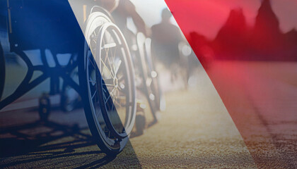 The collage could show a variety of images related to the 2024 Paris Olympics, such as athletes competing in different sports, the Olympic rings, the Eiffel Tower, and the French flag.