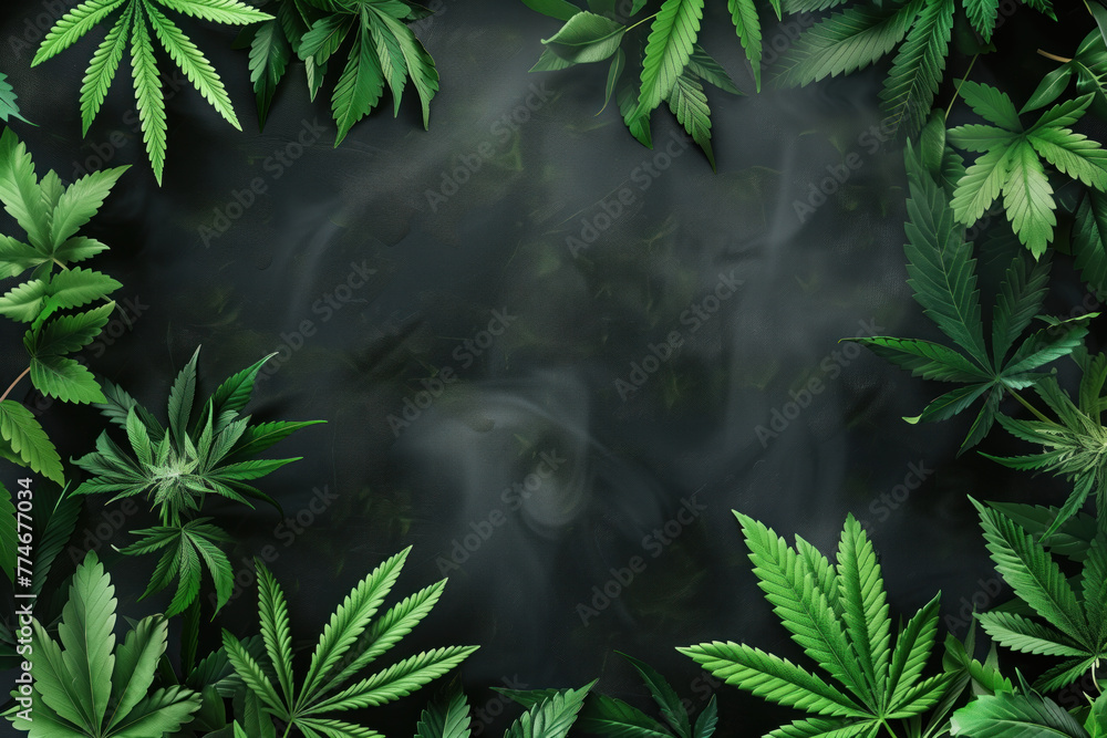 Poster cannabis leaf slide background. created with generative ai technology.