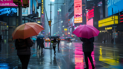 Umbrellas and Neon: Cityscape
