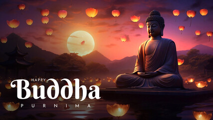 Happy Vesak Day Poster Design with Buddha Purnima Statue Vesak Day is a holy day for Buddhists