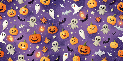 Halloween background with Halloween Elements on seamless small pattern background. 