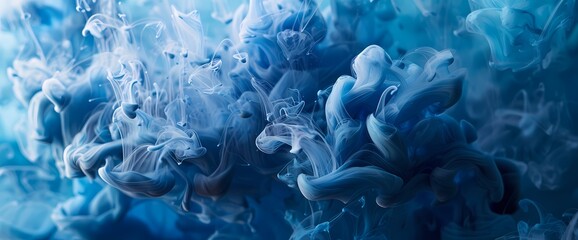 Captivating ink droplets cascading in a hypnotic pattern, creating a mesmerizing liquid blue effect. - obrazy, fototapety, plakaty
