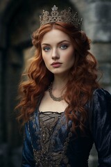 Fototapeta premium Regal redhead with a blue backdrop