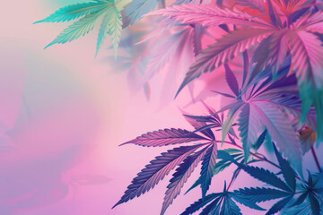 Colorful cannabis leaf slide background. Created with Generative AI technology. - obrazy, fototapety, plakaty