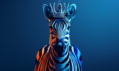 Proud zebra animal with crown on his head showing courage and strength