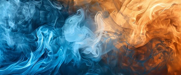 Celestial blue smoke dancing over an abstract background of warm terracotta and goldenrod.