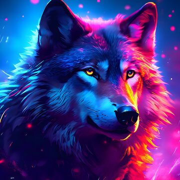 colourful head of wolf
