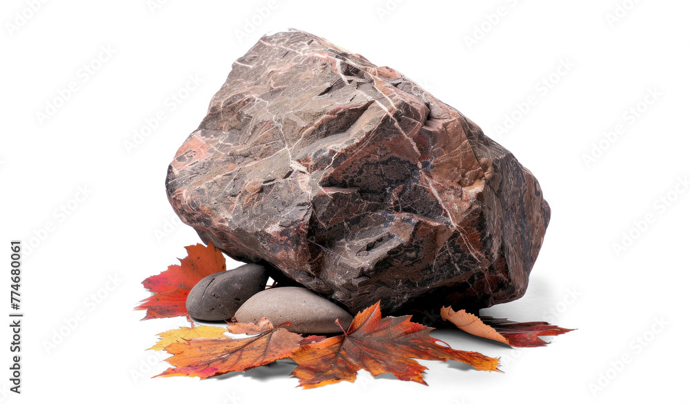 Canvas Prints rough rock stone with leaves, png file of isolated cutout object on transparent background