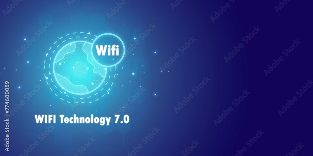 Poster wifi 7.0 futuristic blue abstract technology background, wifi 7 technology concept, connecting to th