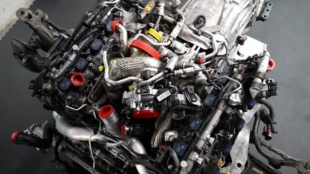 Modern diesel car engine from above EURO6 norm ready for inspection and maintenance