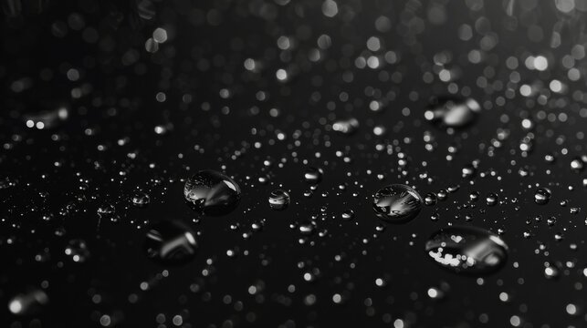 Rain on a black background. Raindrops falling against a backdrop of darkness, creating a serene ambiance.