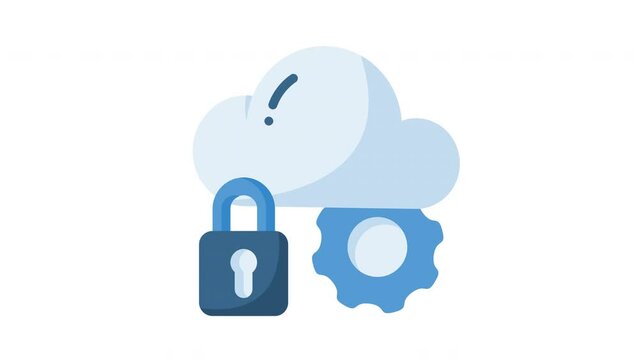 Animated cloud security with cloud computing and key lock. Ideal for technology security concept design in presentation, digital marketing materials, web development technology website and database	