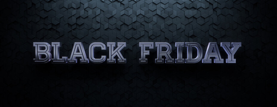 Diamond Tile Background with Silver Black Friday Words. Luxury 3D Promo Banner with copy-space.