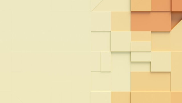 Abstract wallpaper made of interlocking Orange and Yellow Blocks. Futuristic 3D Render with copy-space. 