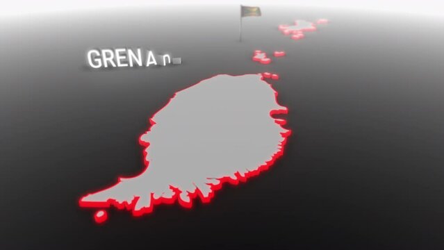 3d animated map of Grenada gets hit and fractured by the text &ldquo;Crisis&rdquo;