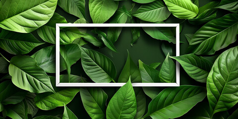 Green leaves background with white photo frame
