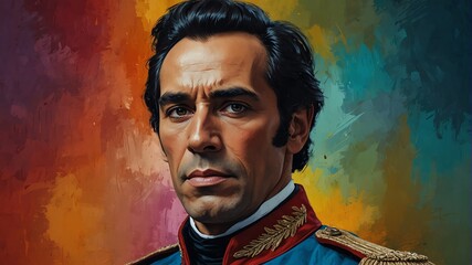simon bolivar abstract portrait oil pallet knife paint painting on canvas large brush strokes art watercolor illustration colorful background from Generative AI - obrazy, fototapety, plakaty