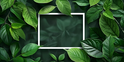 Green leaves background with white photo frame