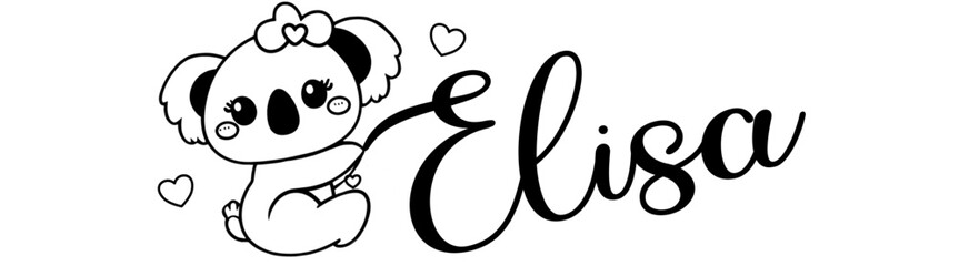 Elisa  - black color - name written - Word with Koala kawaii for websites, baby shower, greetings, banners, cards-shirt, sweatshirt, prints, cricut, silhouette, sublimation