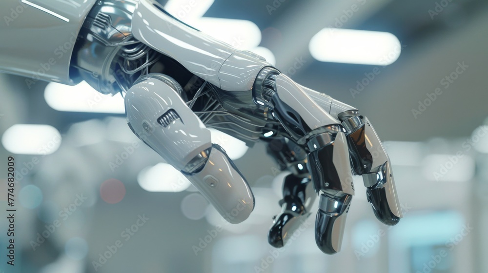 Poster robotic hand holding object in air