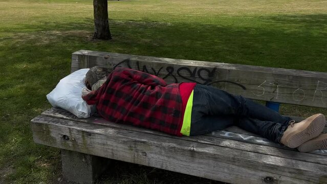 Life of homeless people in a big city Freedom of choice homeless in big city dirt slackers drugs Vancouver street Downtown Eastside Canada, Vancouver, 04.04.2024