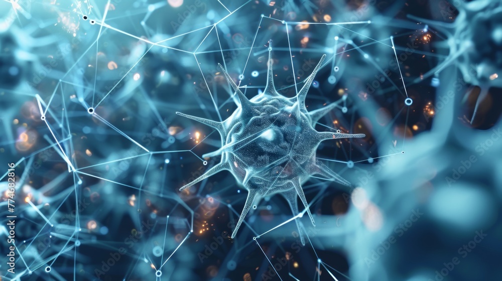 Poster futuristic neural network representation in blue tones