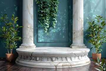 Background podium column 3d roman luxury greek white ancient display product classic. - obrazy, fototapety, plakaty