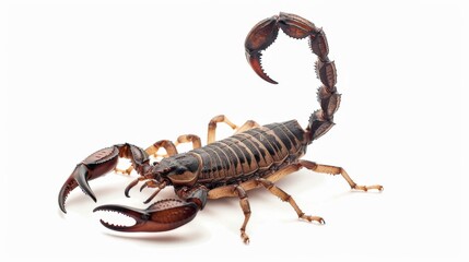 Scorpion on a white background. Dangerous insect. Sting with poison. - obrazy, fototapety, plakaty