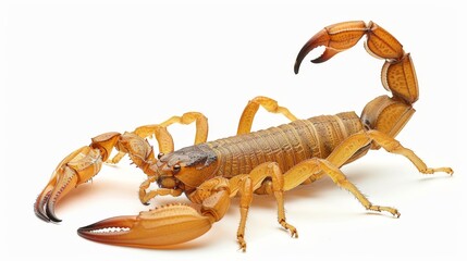 Scorpion on a white background. Dangerous insect. Sting with poison. - obrazy, fototapety, plakaty