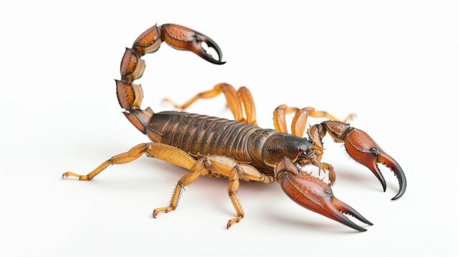 Scorpion on a white background. Dangerous insect. Sting with poison.