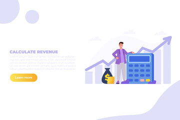 Calculate revenue growth, financial evaluation, accounting or profit calculation concept. Flat Vector illustrations for banner, website, landing page, flyer.